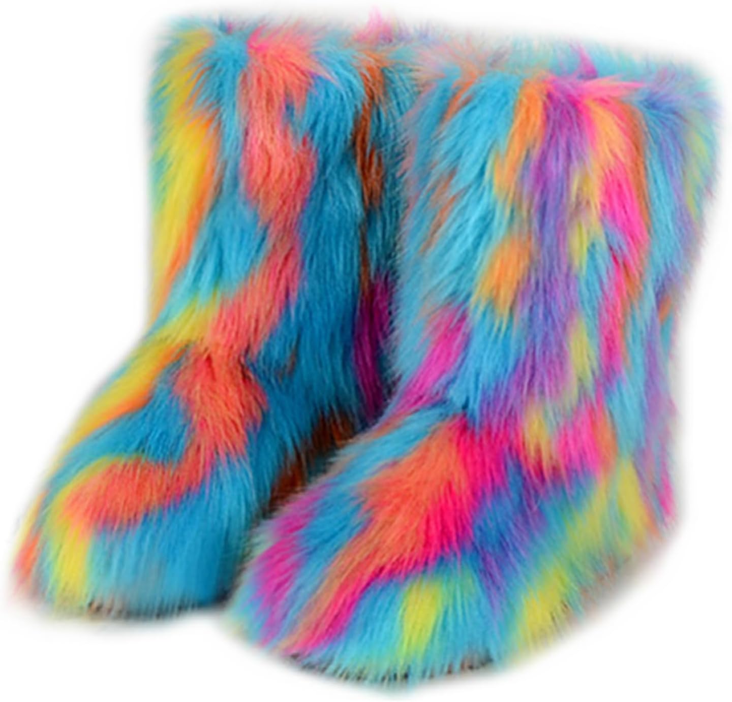 Furry Faux Fur Boots for Women - Cozy Mid Calf Snow Booties