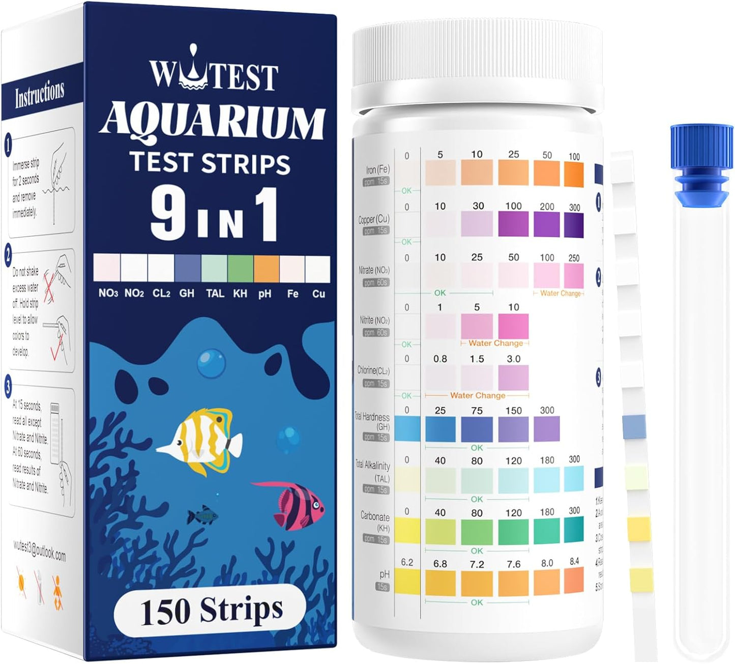 Quick 9-Way Aquarium Test Strips by Wutest - Fast & Accurate!