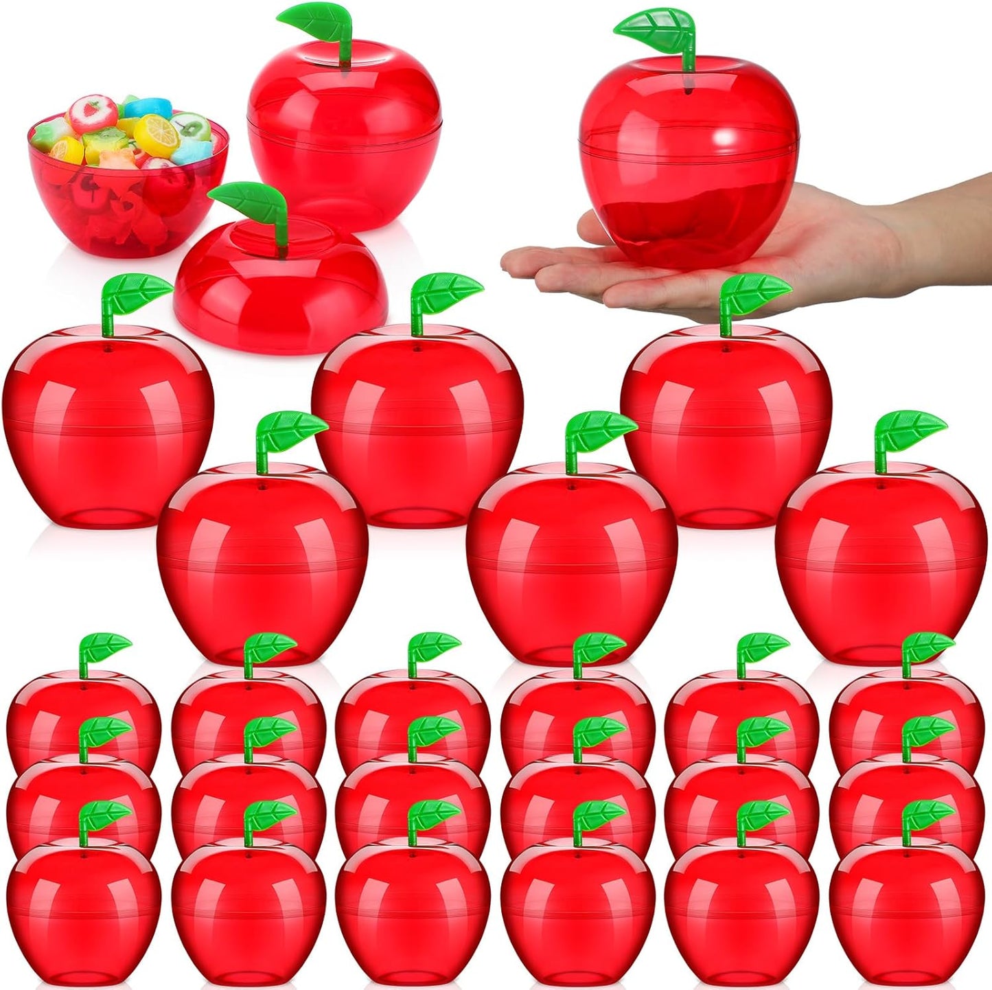 Plastic Apple Containers for Party Favors and Gifts - 50 Pcs