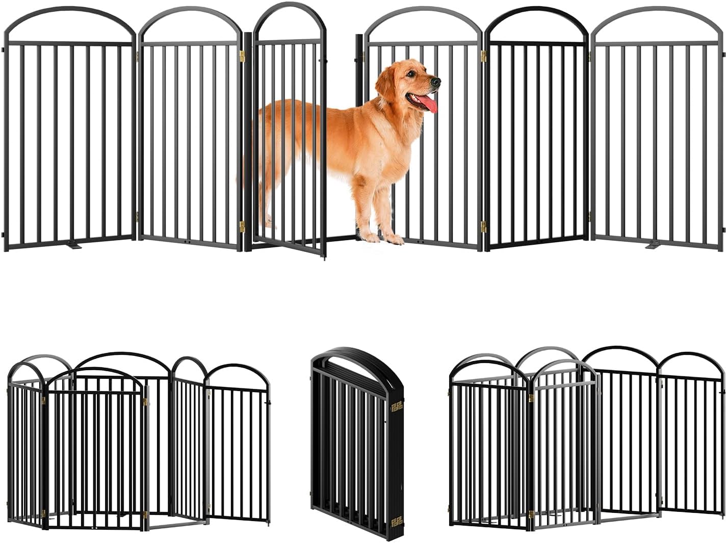 6 Panel Full Metal Freestanding Dog Gate for Indoor & Outdoor Use