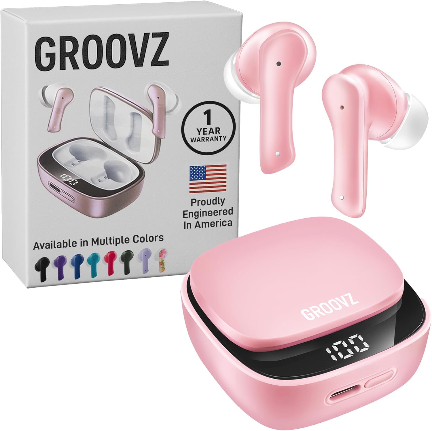 Groovz True Wireless Earbuds with 27Hrs Battery Life in Light Pink