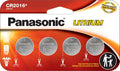 Panasonic CR2016 3.0V Lithium Coin Cell Batteries - 4 Pack
