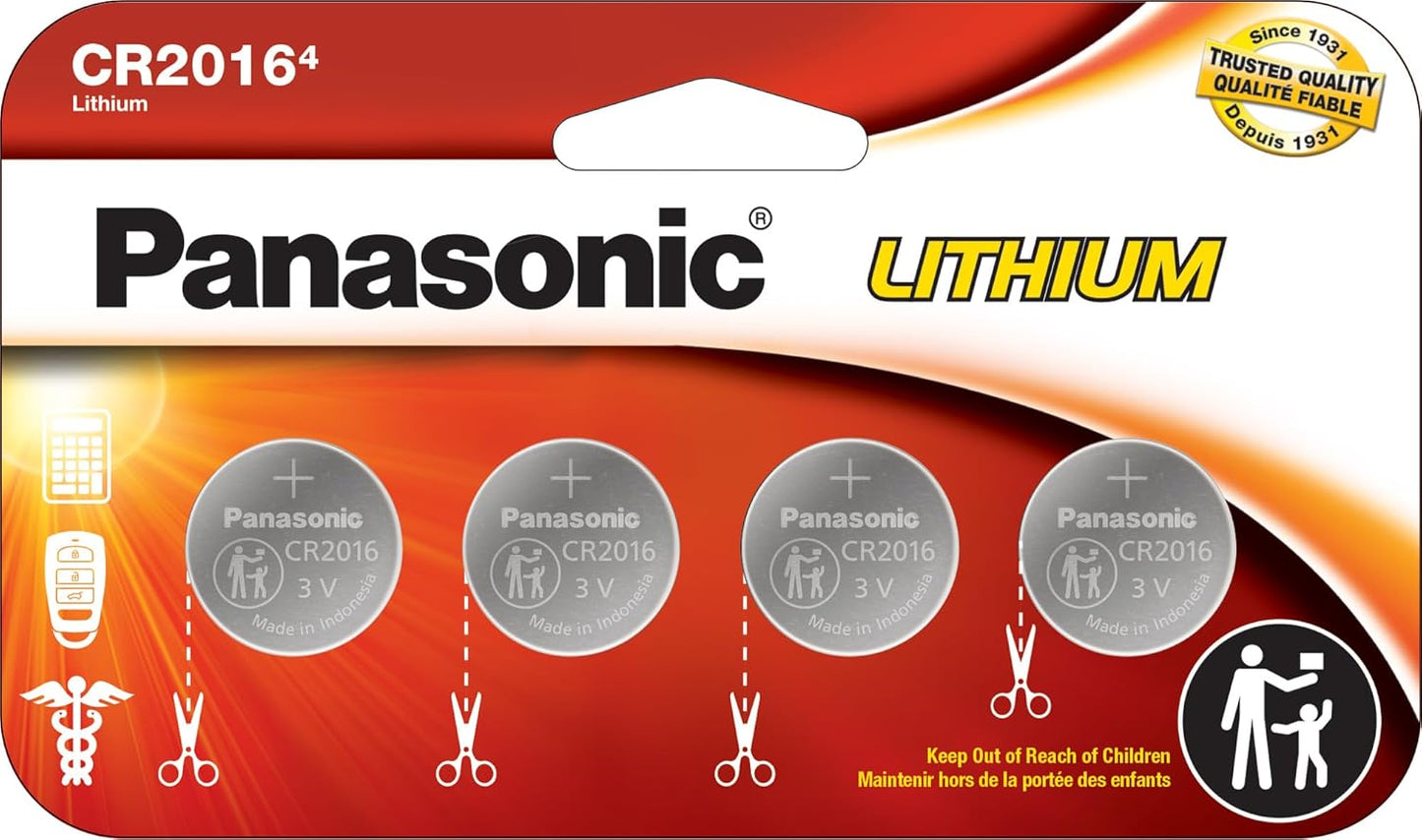Panasonic CR2016 3V Long Lasting Lithium Batteries - 4 Pack