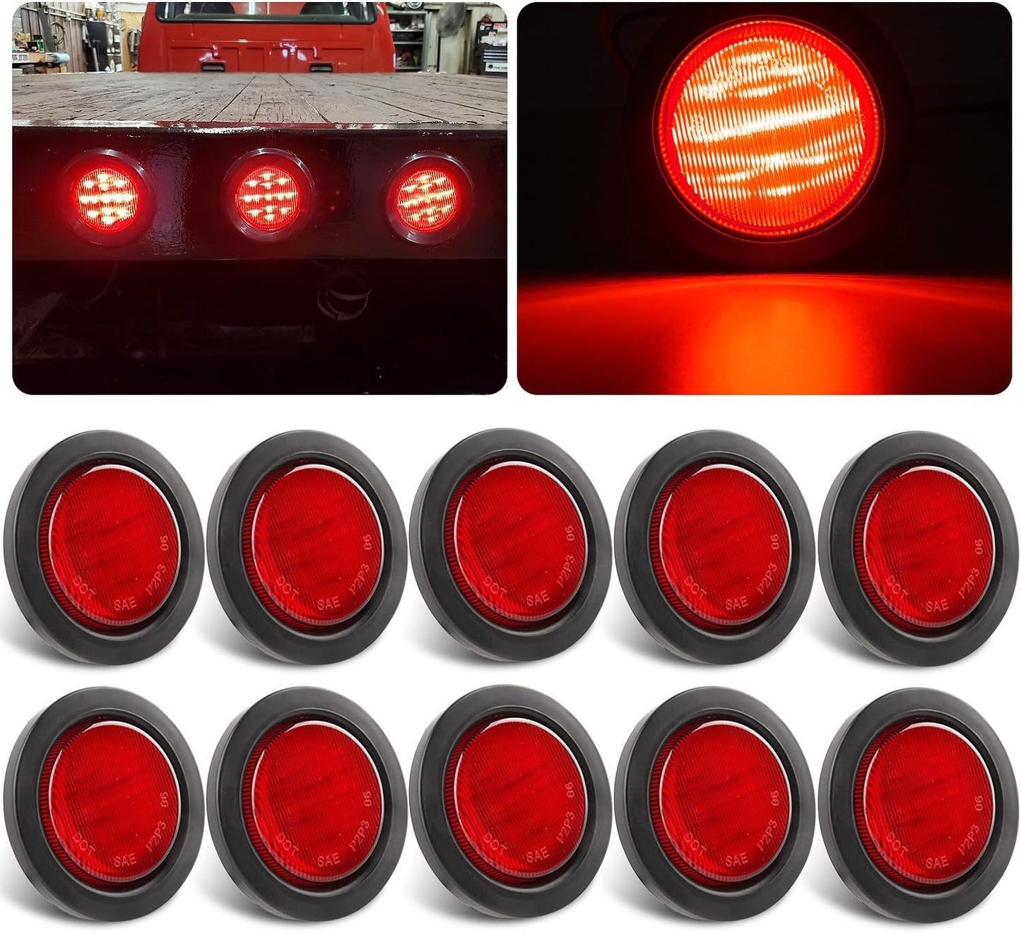 2.5 Inch Round LED Marker Lights - 10 Pack for Trailers