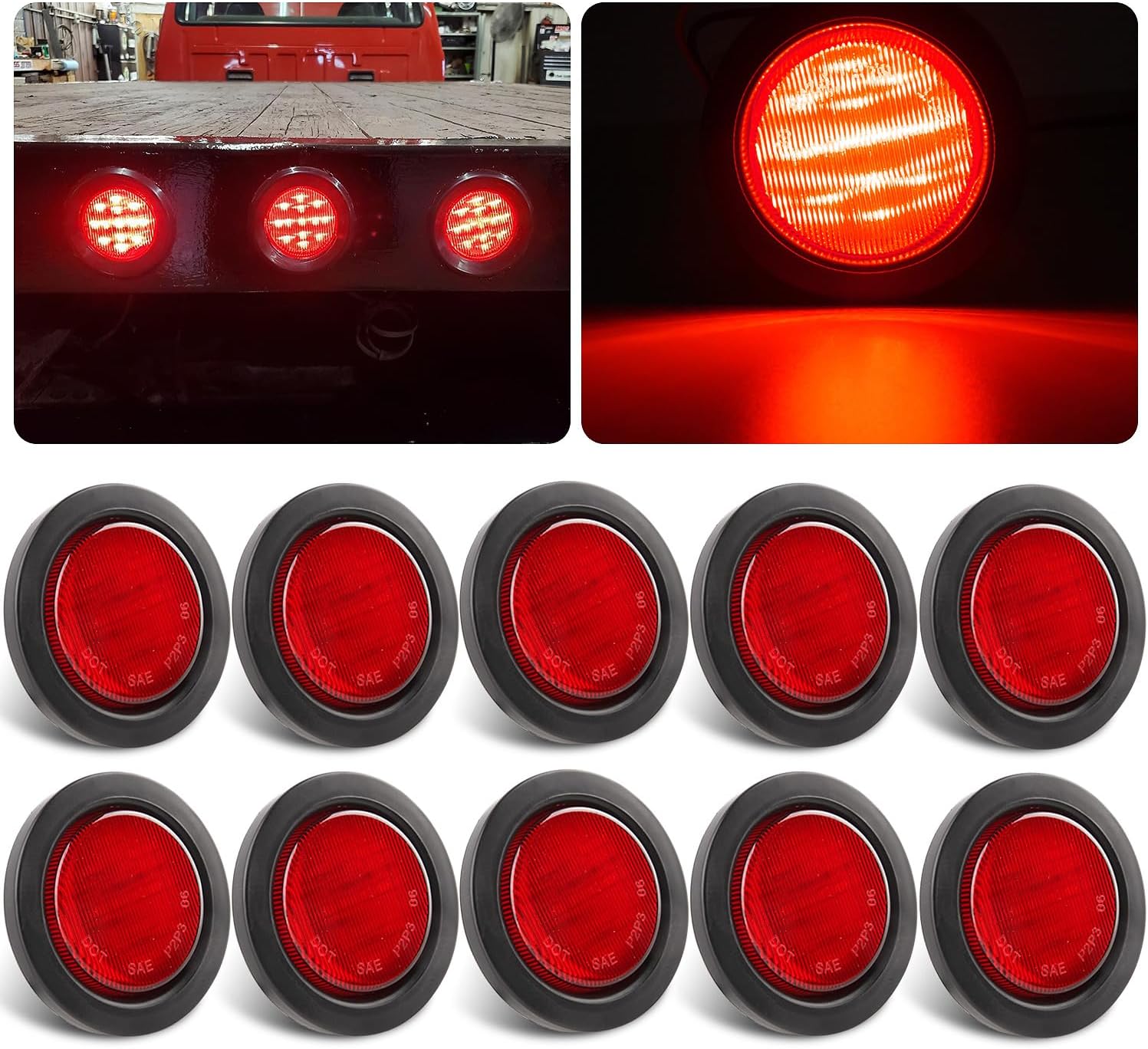 2.5 Inch Round LED Marker Lights - 10 Pack for Trailers