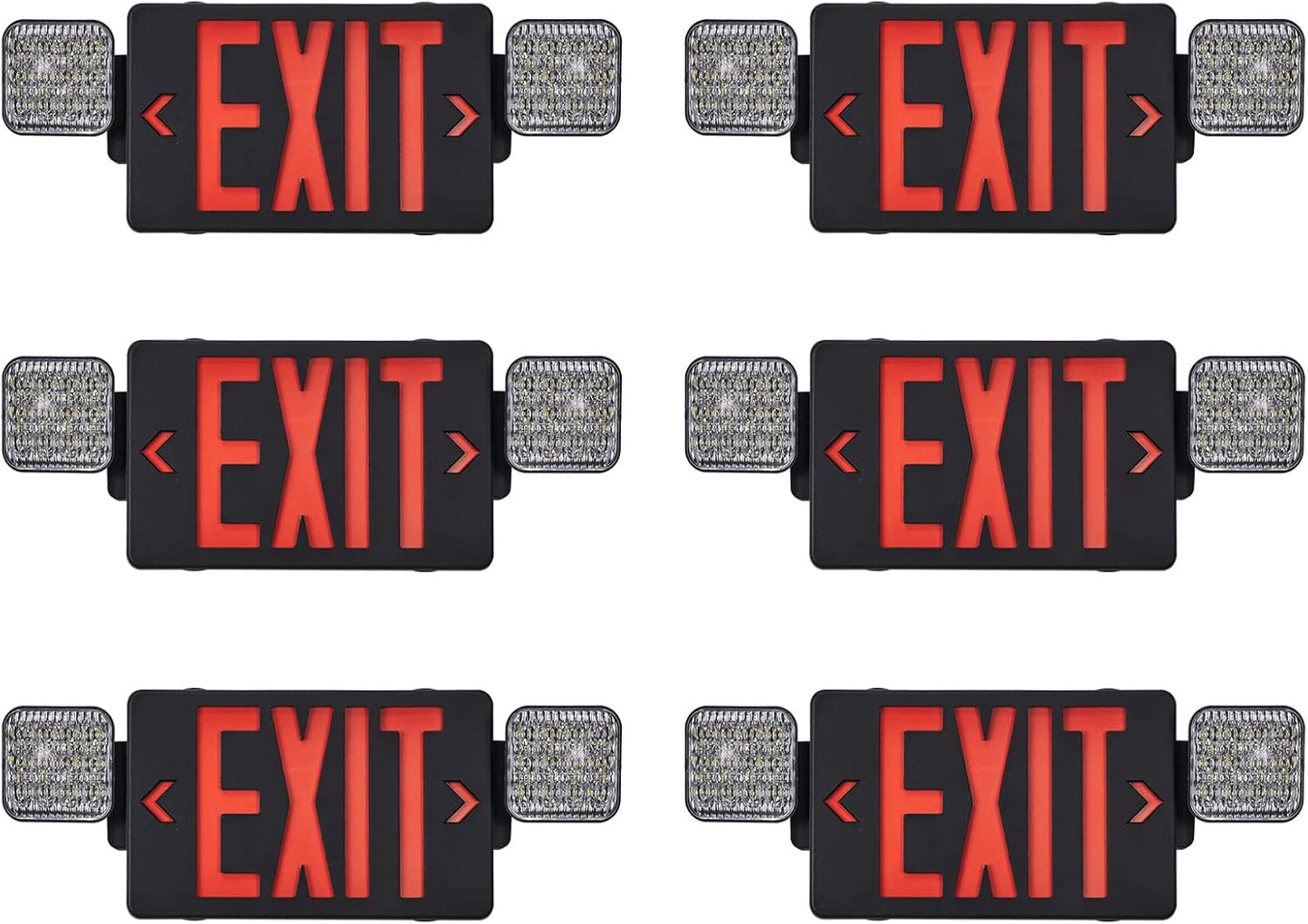 TANLUX Black Exit Sign with Emergency Lights - 6 Pack