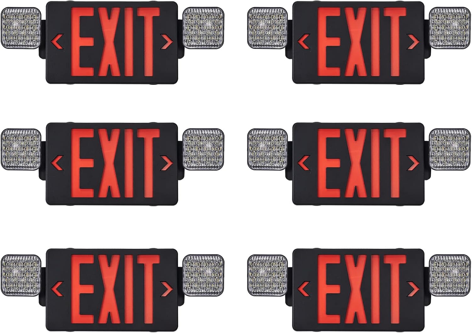 TANLUX Black Exit Sign with Emergency Lights - 6 Pack