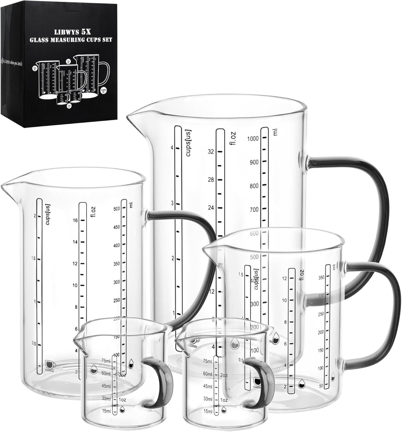 LIBWYS Glass Measuring Cup Set of 5 for All Your Cooking Needs
