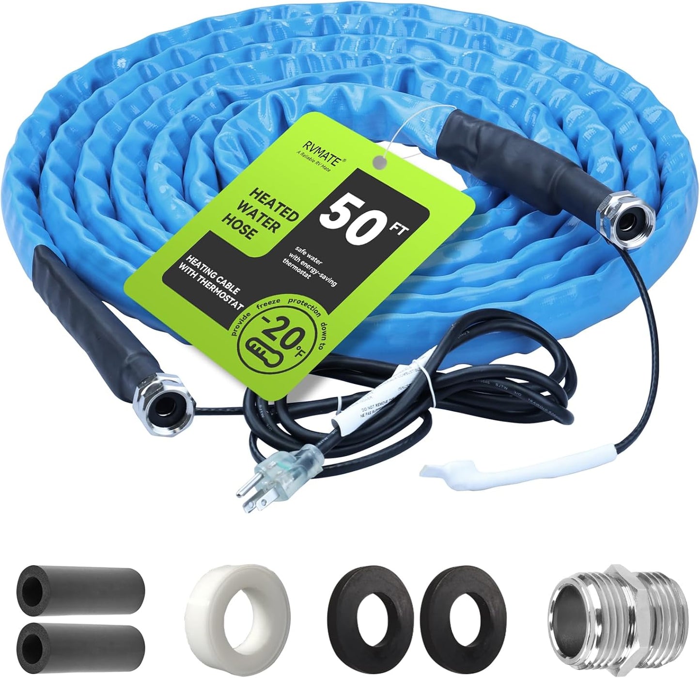 RVMATE Heated Water Hose 50FT -20F Antifreeze for RV and Garden
