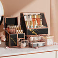 Makeup Organizer Black Glass Vanity Organizer - Elegant Countertop