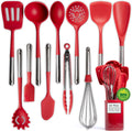 12-Piece Silicone Kitchen Utensils Set with Ceramic Holder - Durable