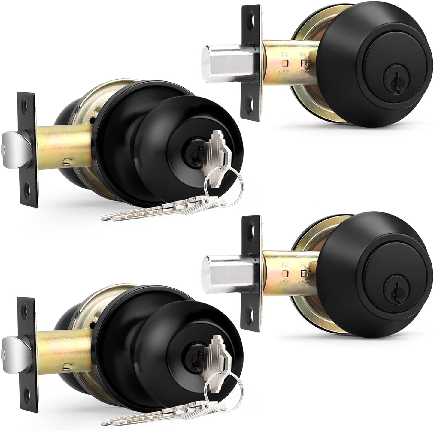 Probrico Black Keyed Alike Entry Knobs and Deadbolt Set