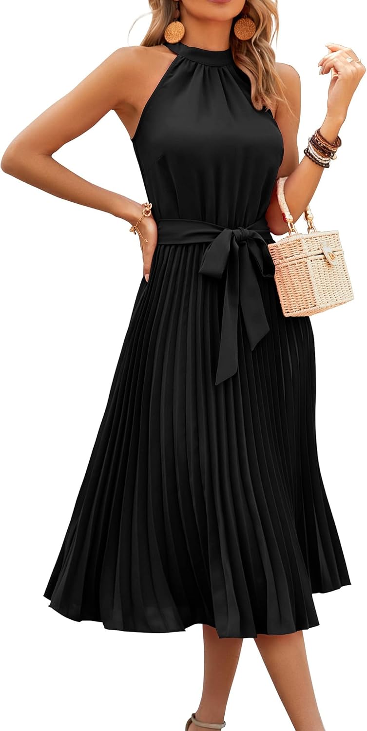 KIRUNDO Women's Summer Sleeveless Halter Neck Midi Dress