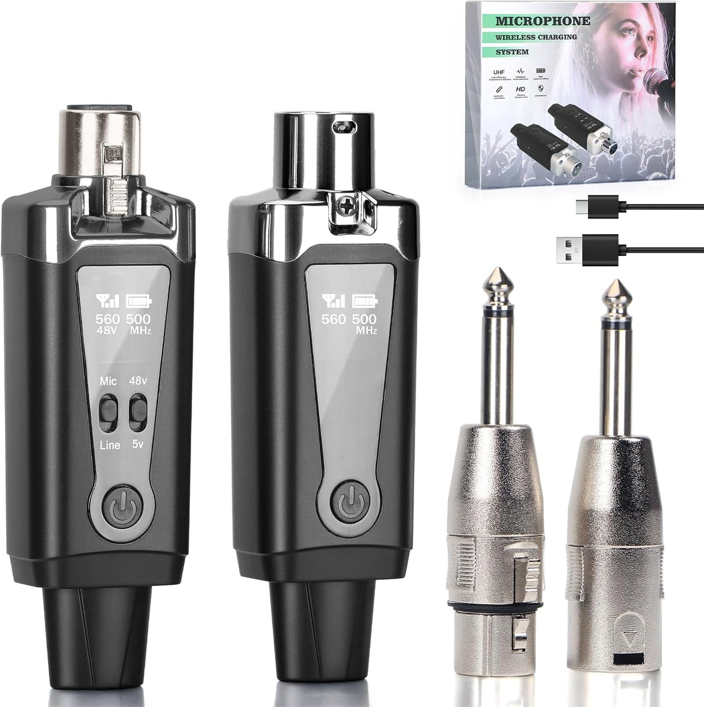 Wireless XLR & Guitar Transmitter Set - 196ft Range, 16 Channels