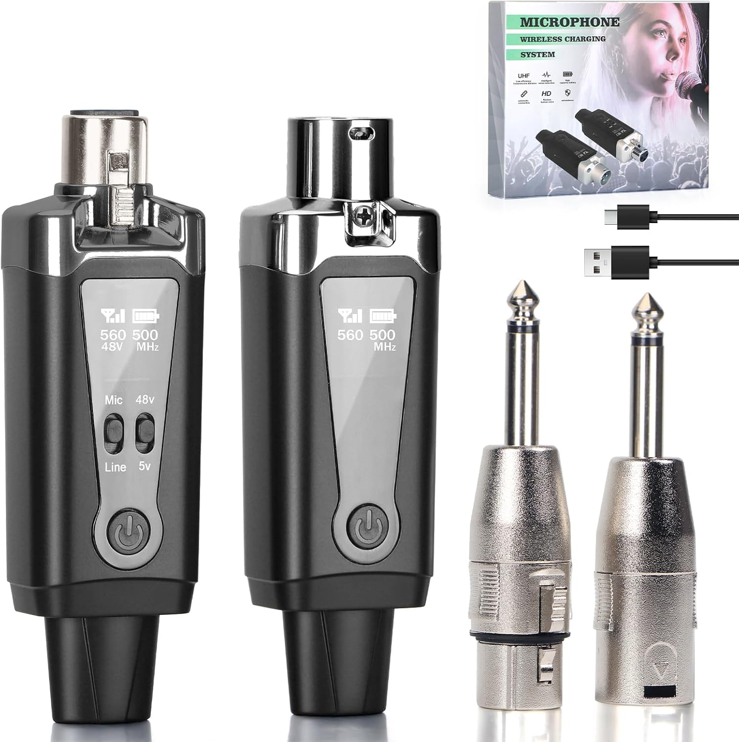 Wireless XLR & Guitar Transmitter Set - 196ft Range, 16 Channels