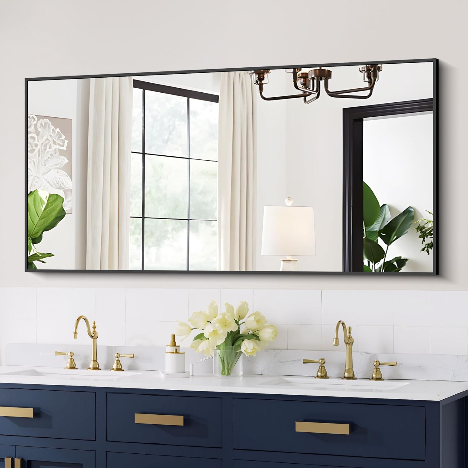 48x24In Black Bathroom Mirror with Metal Frame for Modern Spaces