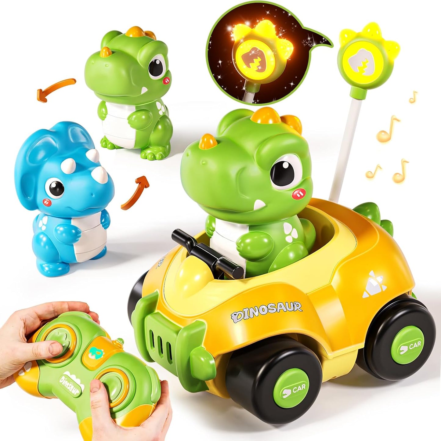 Jovow Dinosaur RC Car: LED Lights & Music Fun!