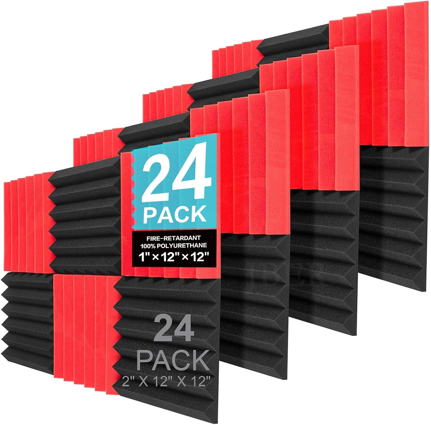 JBER Acoustic Panels 24 Pack Fireproof Soundproof Padding
