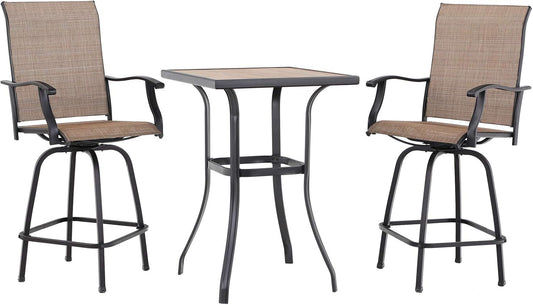 PHI VILLA 3 PCS Patio Swivel Bar Sets for Outdoor Relaxation