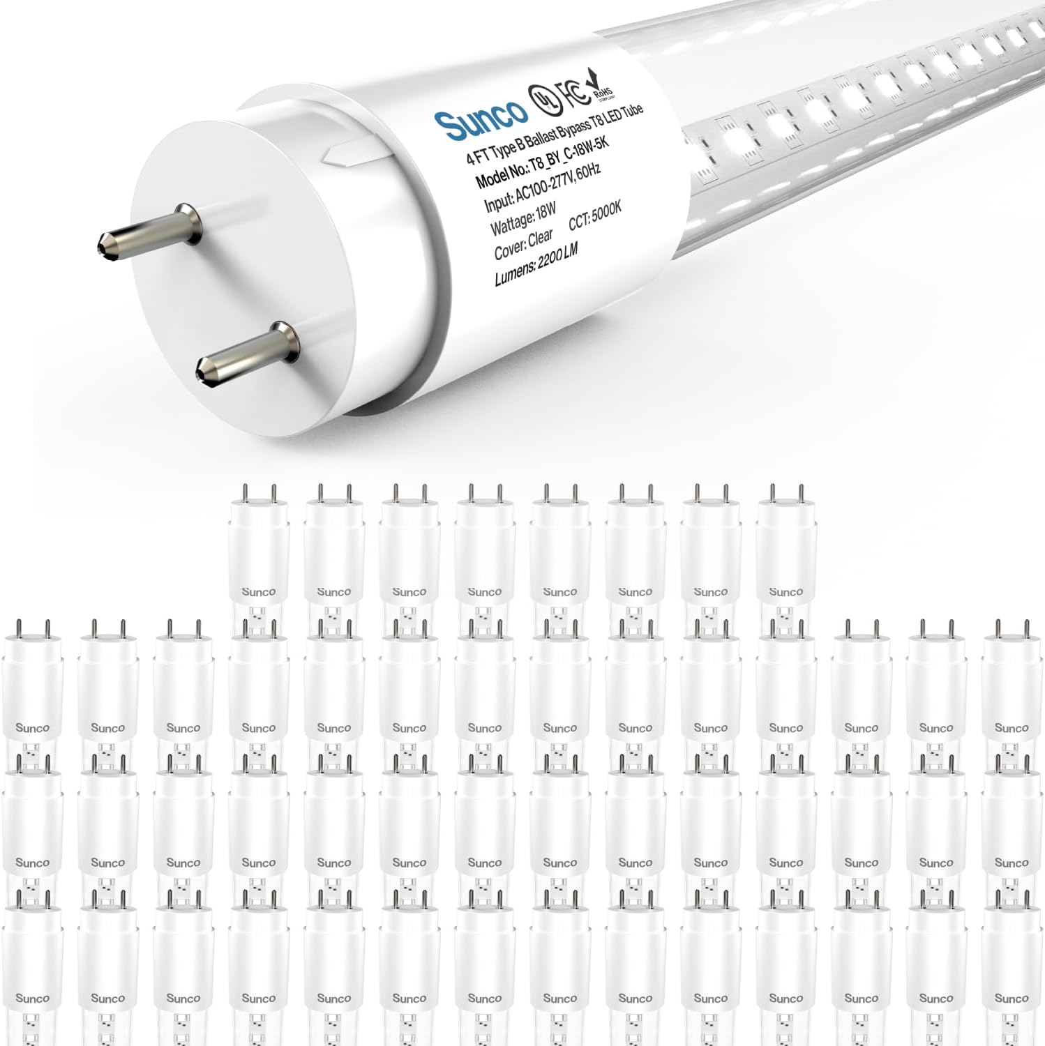 T8 LED 4FT Tube Light Bulbs - 50 Pack for Bright Spaces