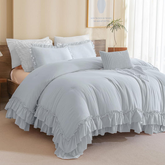 Masaca Twin Comforter Set with Ruffles for Chic Farmhouse Style