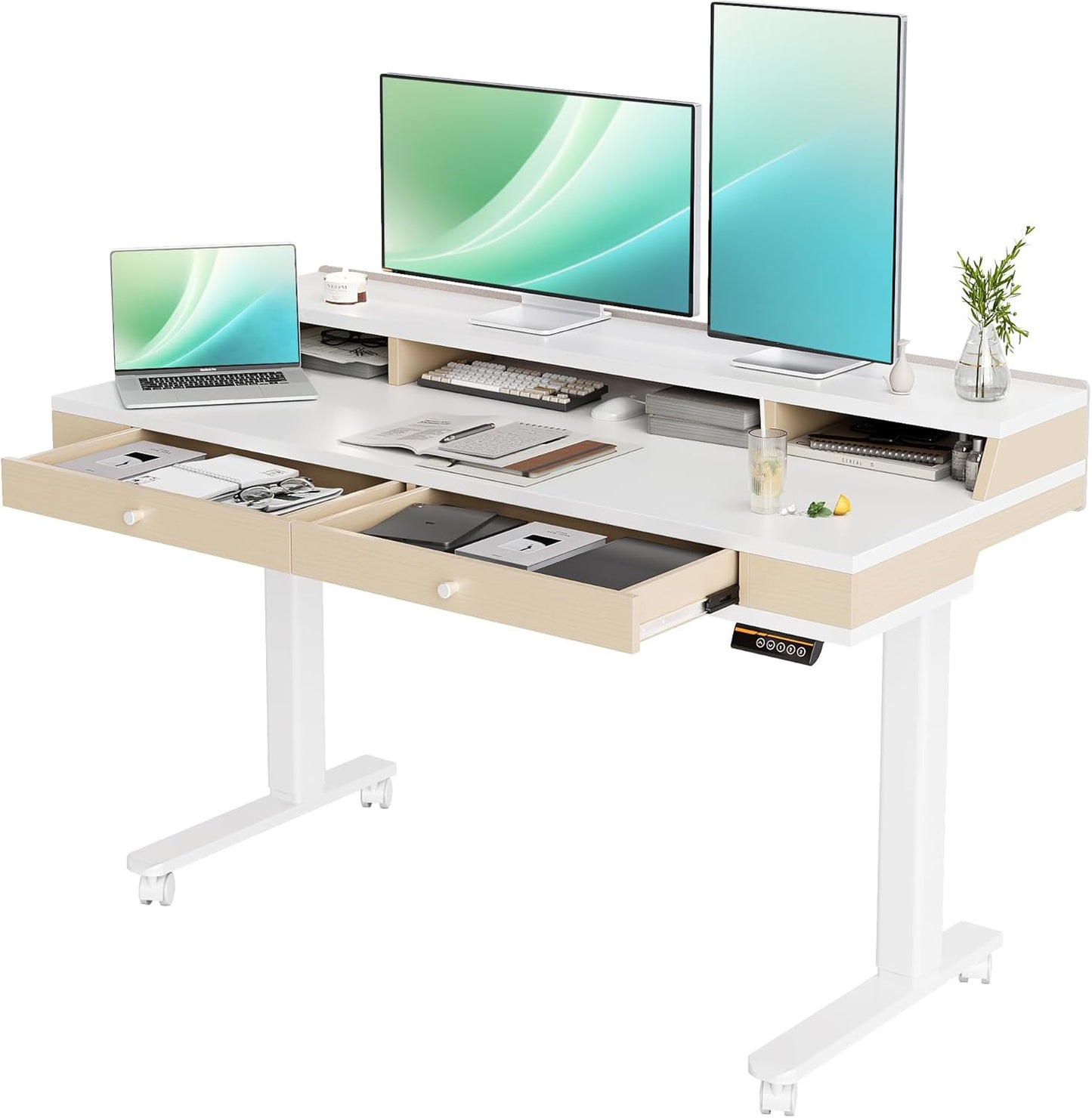 Electric Standing Desk with Drawers & Shelves