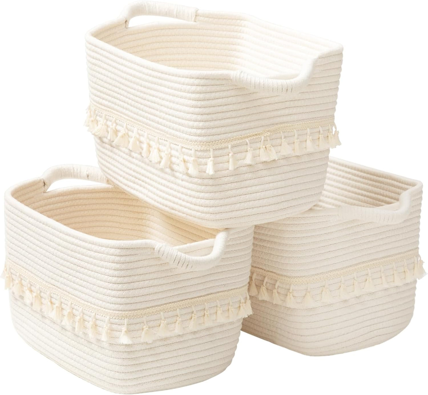 TeoKJ White Cotton Rope Baskets for Stylish Home Storage