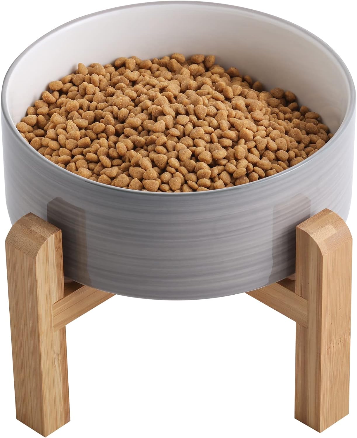 Elevated Dog Bowl Ceramic with Wood Stand for Medium Large Breeds
