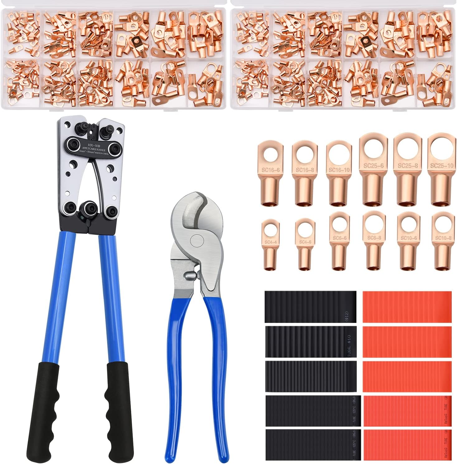 Ultimate Wire Crimping Kit with 340 Copper Lugs, Cutter & Shrink Tubing
