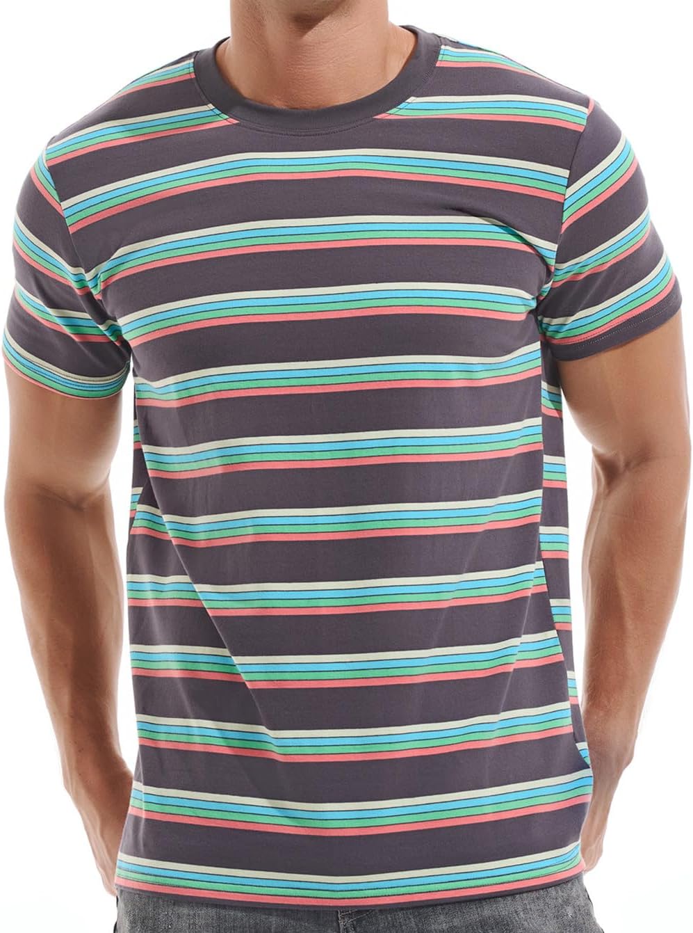 VEIISAR Men's Crewneck Striped T-Shirt for Comfort and Style