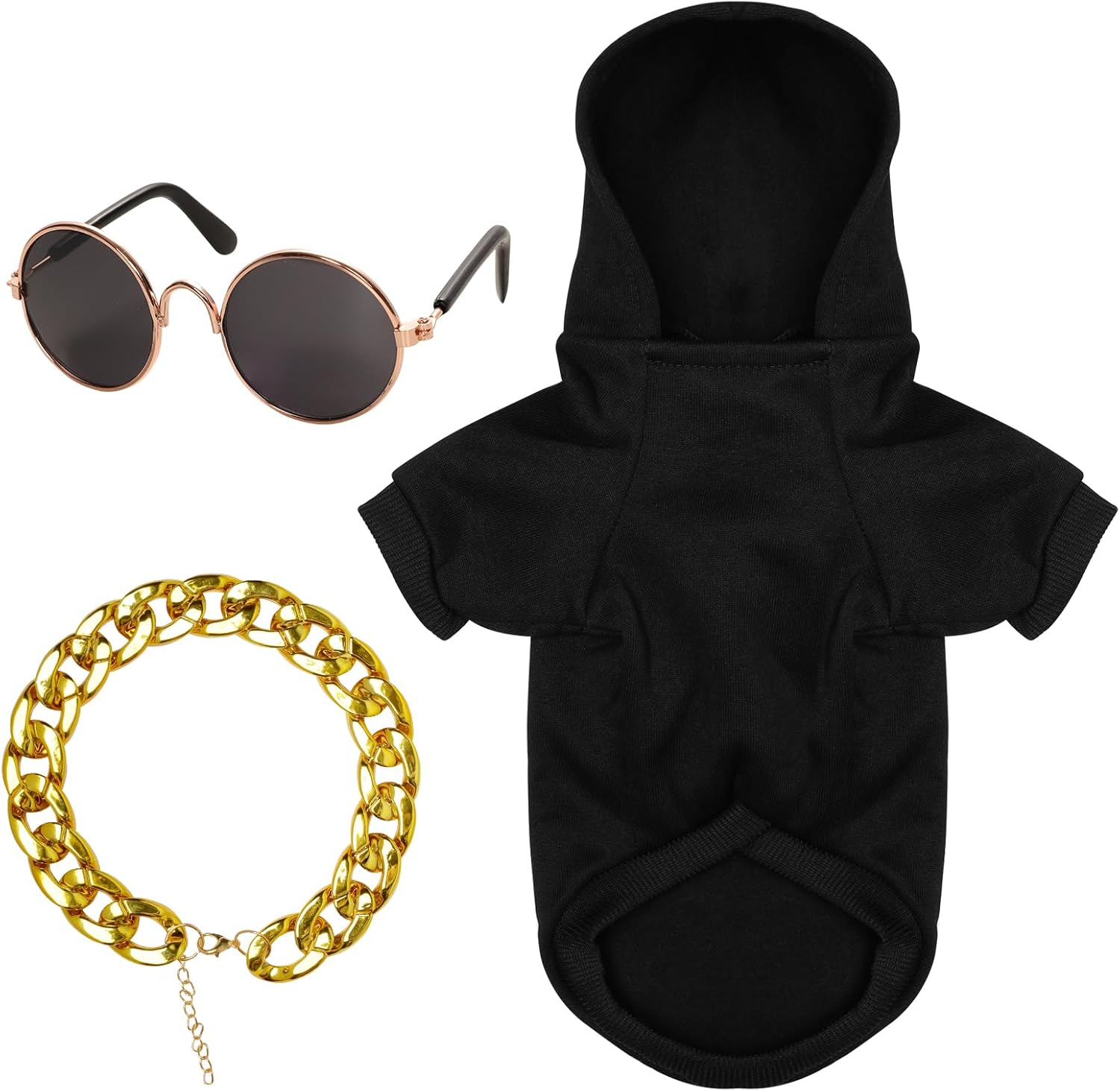 Retro Pet Costume Set: Hoodie, Sunglasses & Gold Chain XL