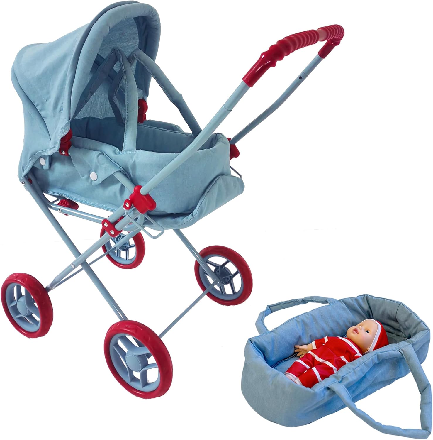 3-in-1 Baby Doll Stroller Play Set for Toddlers 3-4 Years