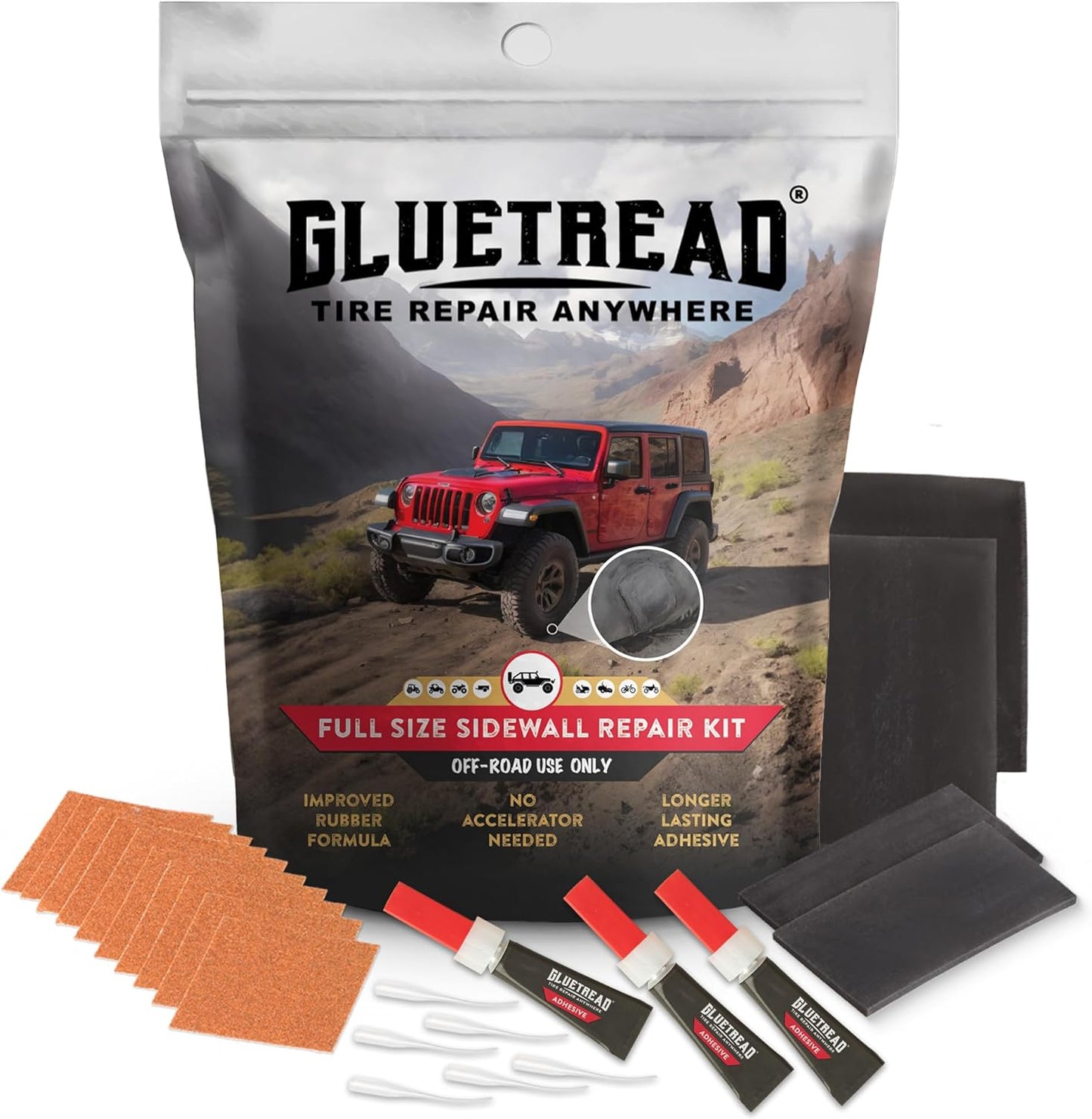 GlueTread Full-Size 4x4 Sidewall Tire Repair Kit for Off-Road