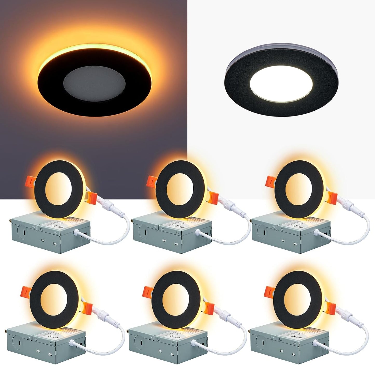 3 Inch Black LED Recessed Lights with Night Light Mode and Dimming