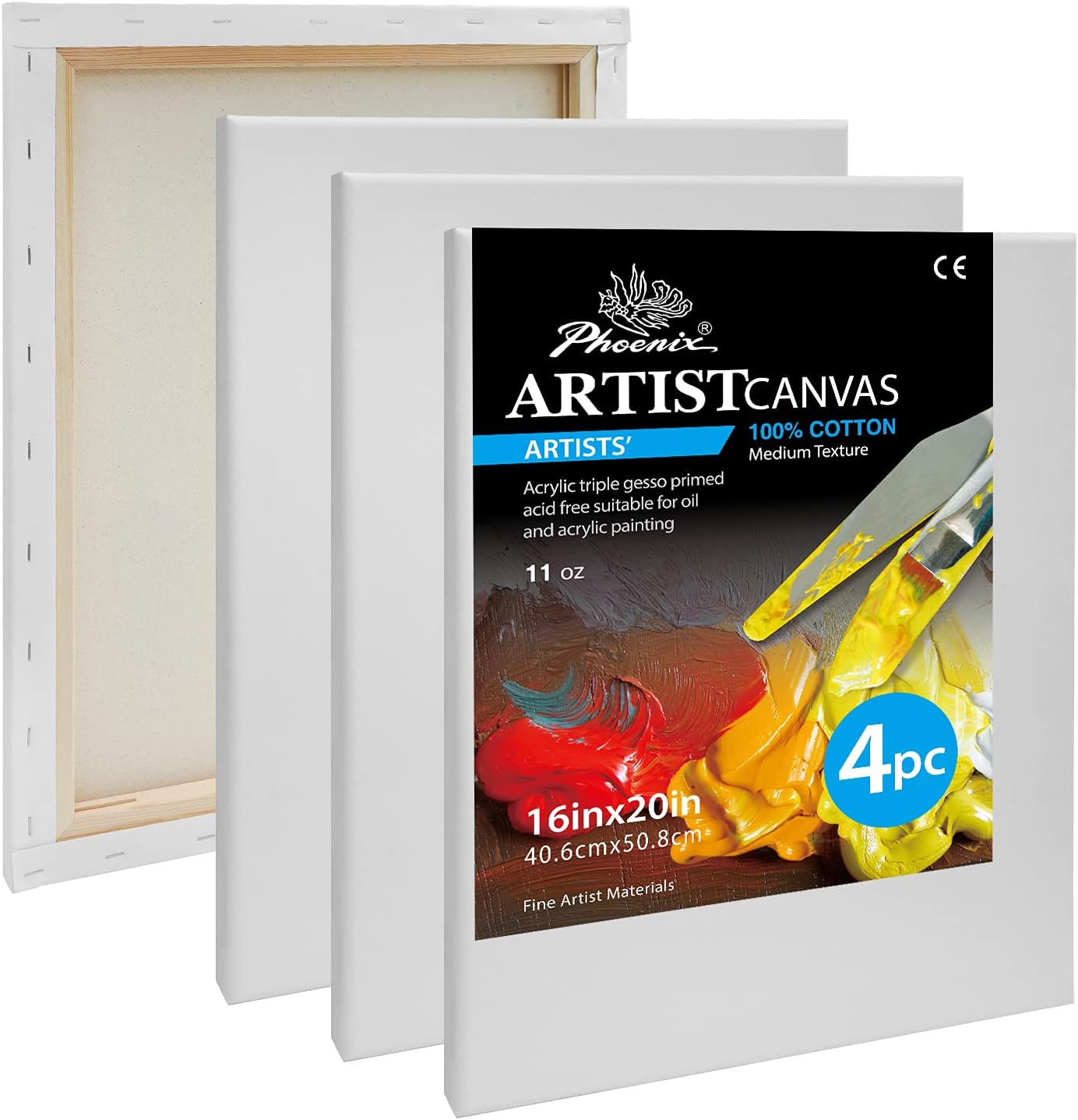 PHOENIX Professional Stretched Canvas for Painting - 16x20 in