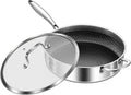 DELARLO Tri-Ply Stainless Steel 12 in Deep Frying Pan with Lid - Even