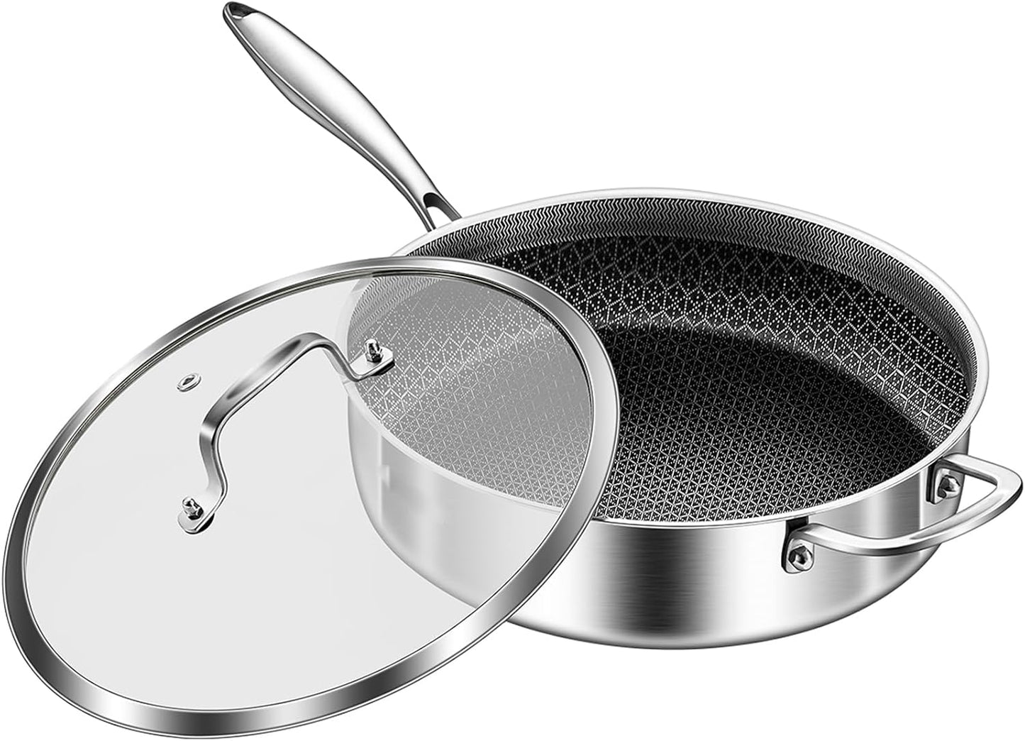 Tri-Ply Stainless Steel 12 Inch Deep Frying Pan for Healthy Cooking