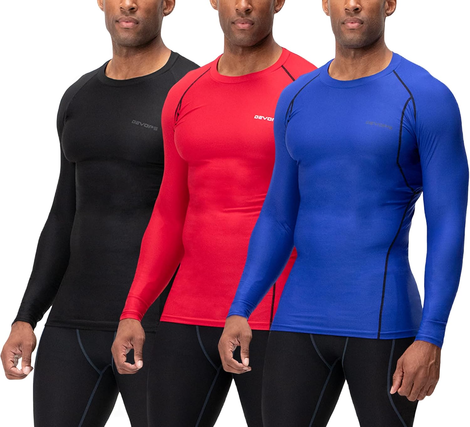 DEVOPS 3 Pack Men's Long Sleeve Compression Shirts for All Seasons