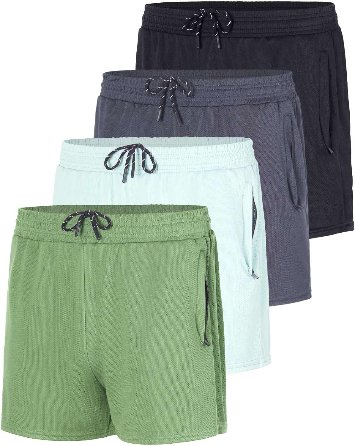 Men's Mesh Athletic Zipper Shorts 4-Pack for Active Lifestyle