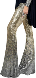 Women Sequin Pants High Waisted Wide Leg Flare - Night Out Glam