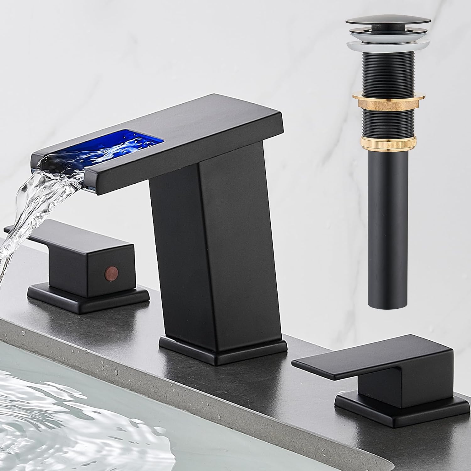 AVSIILE LED Bathroom Faucet 3 Hole Matte Black Design