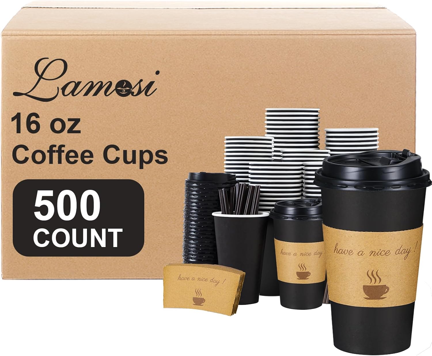 16 OZ Disposable Coffee Cups with Lids for Home and Office Use