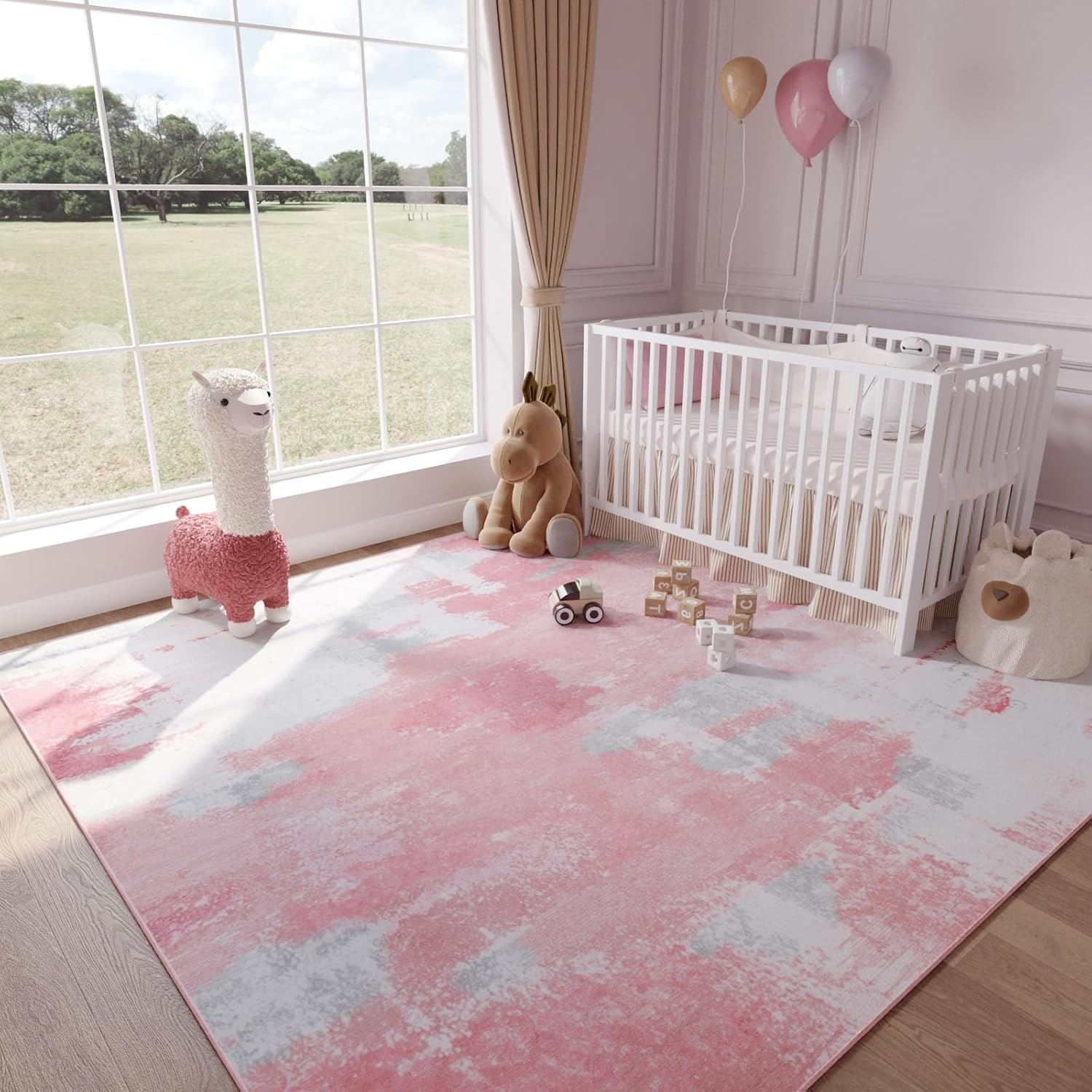 Kelarea Pink Nursery Rug for Baby Girl - Modern Abstract Design