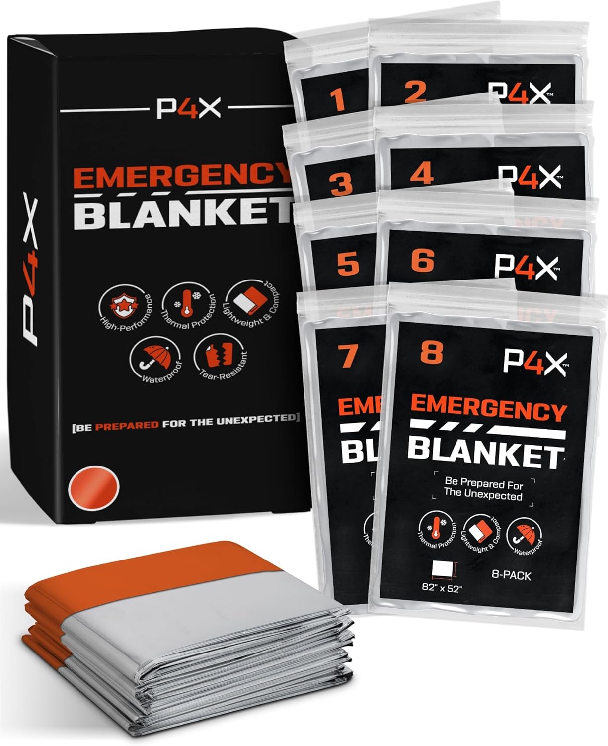 Waterproof Emergency Mylar Blankets 8 Pack by PREPARED4X