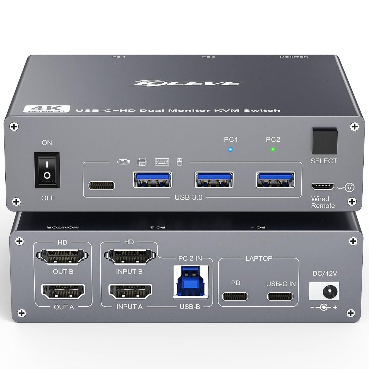 KVM Switch 2 Monitors 2 Computers 4K@60Hz USB C HDMI Dual