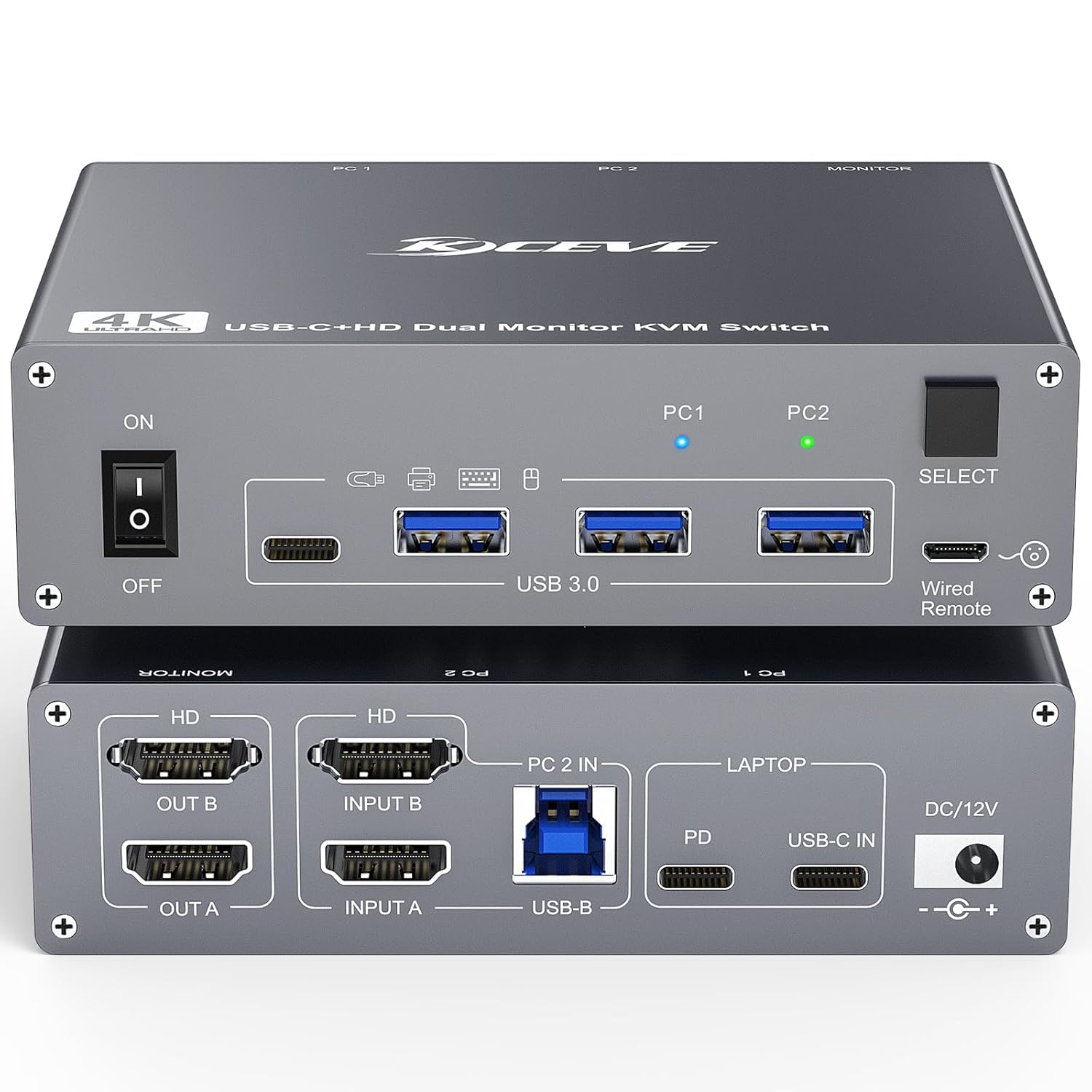 KVM Switch 2 Monitors 2 Computers 4K@60Hz USB C HDMI Dual