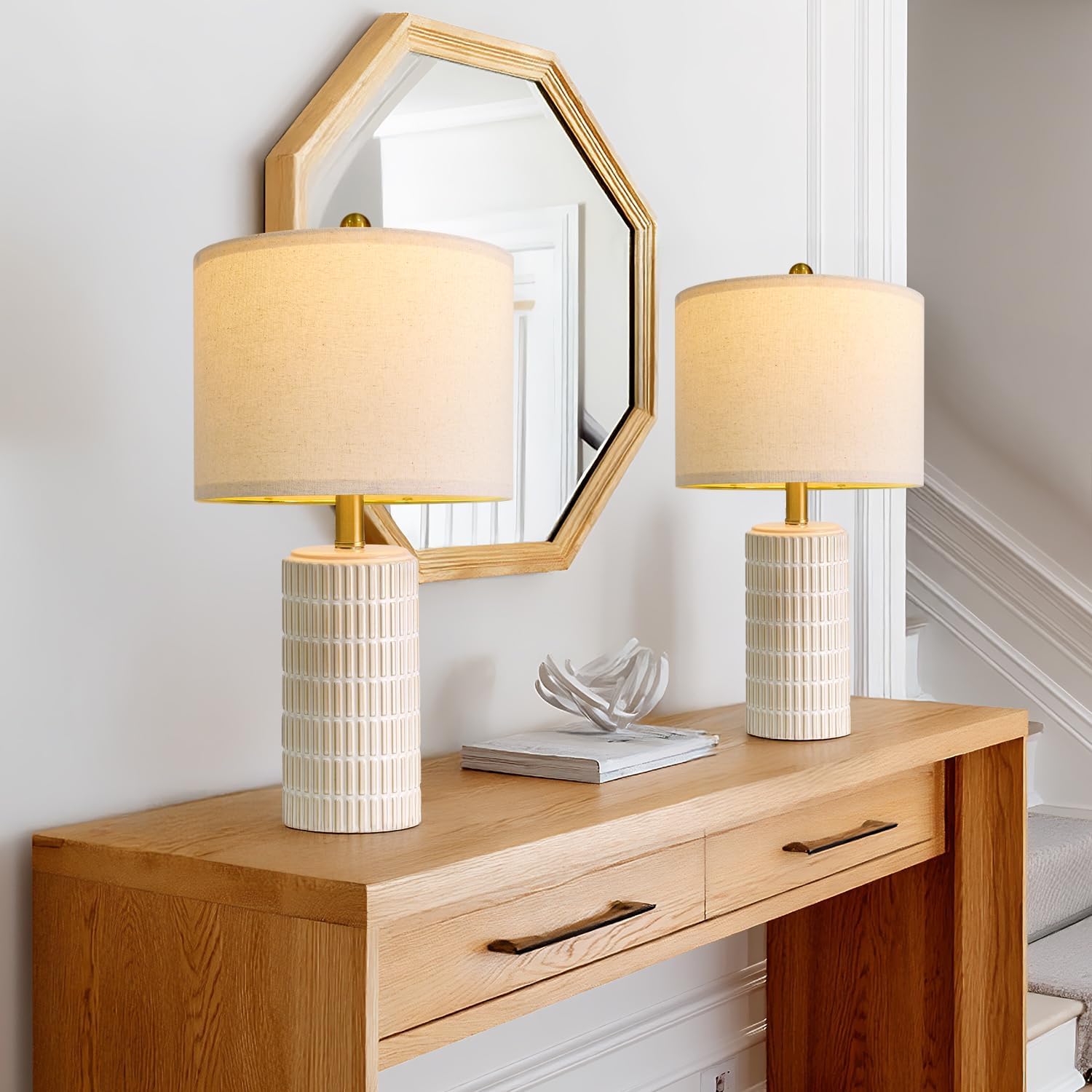 Small Modern Ceramic Table Lamps Set of 2 for Bedroom Decor