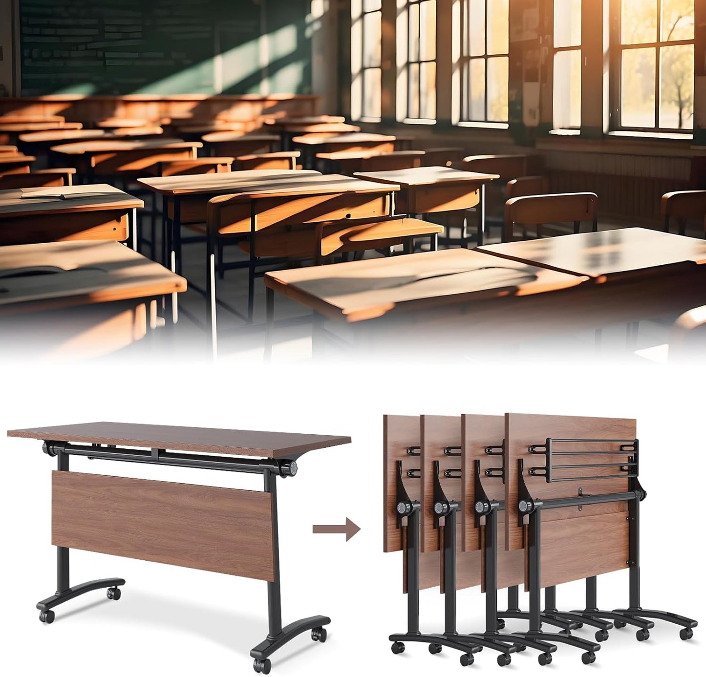 Large Foldable Training Tables on Silent Wheels