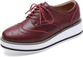 Womens Platform Lace-Up Wingtips Square Toe Oxfords - Retro Edge