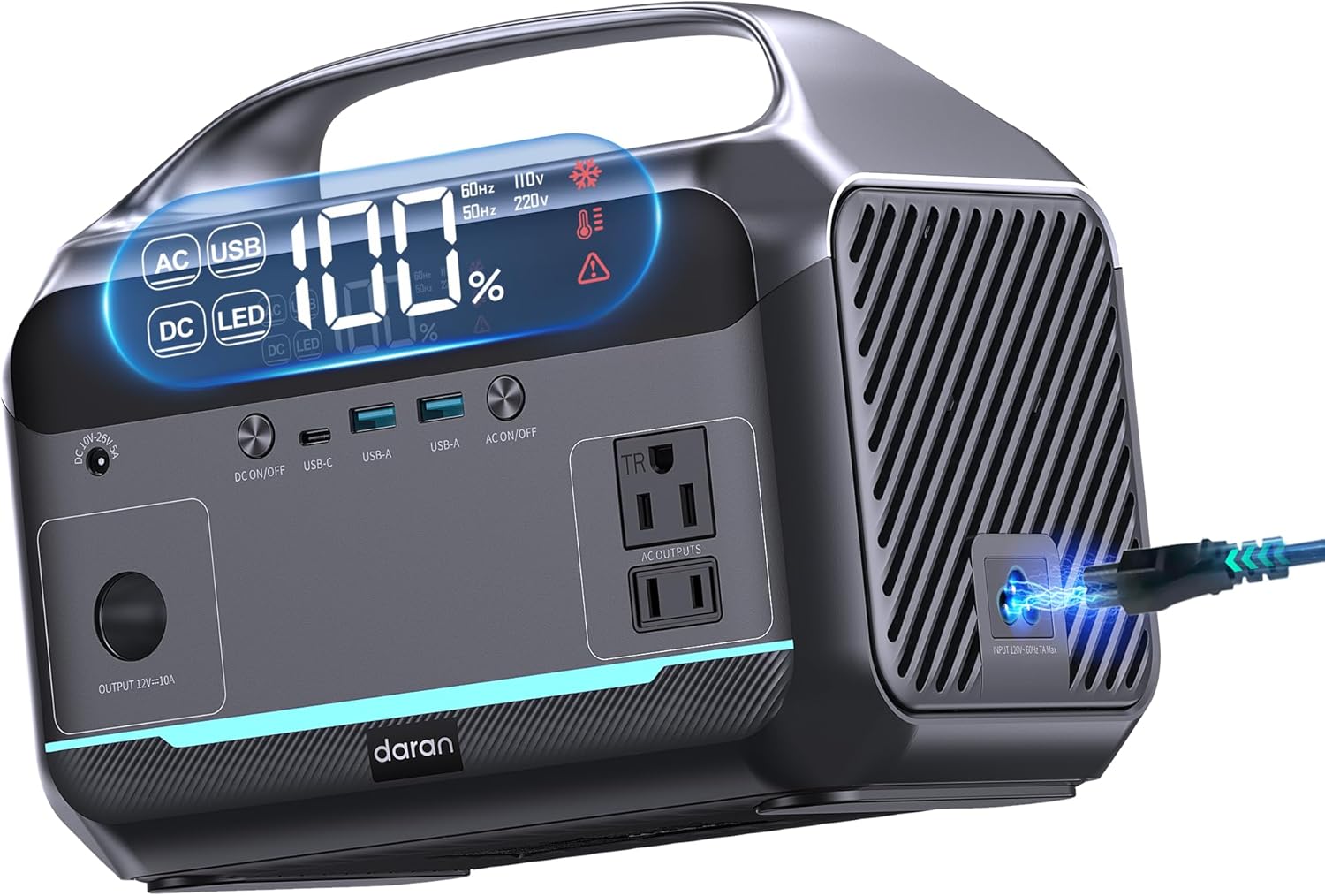 DaranEner Portable Power: 2 AC Outlets, Fast Charge